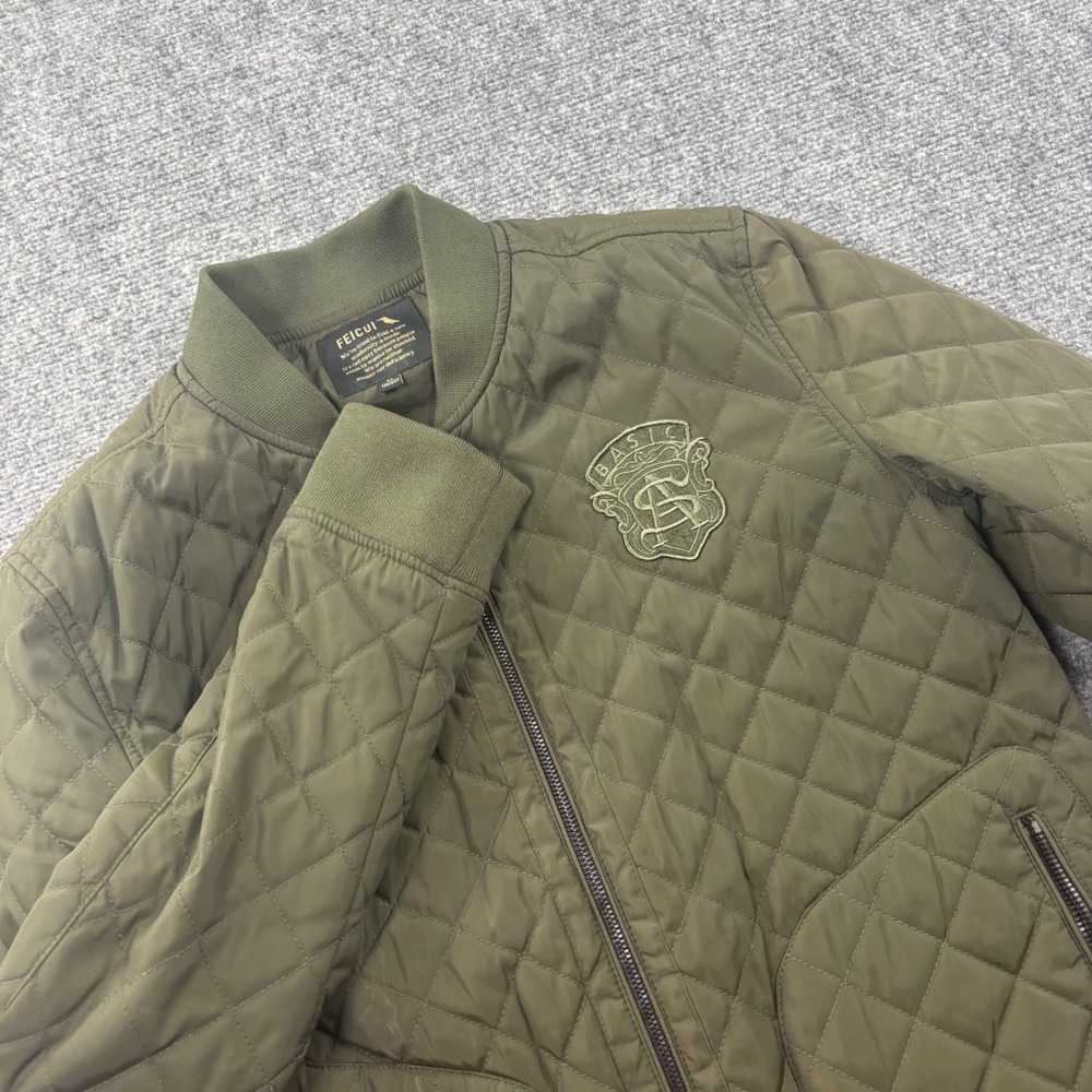 FEICUI Bomber Jacket Size 52 Olive Green Quilted Full Zip Crest Mens